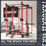 Synergee 2300 Series Power Cage with Synchronized Cable Crossovers – Dual 80lb Stacks, Adjustable Pulleys, and Multi-Grip Pull-Up Bars