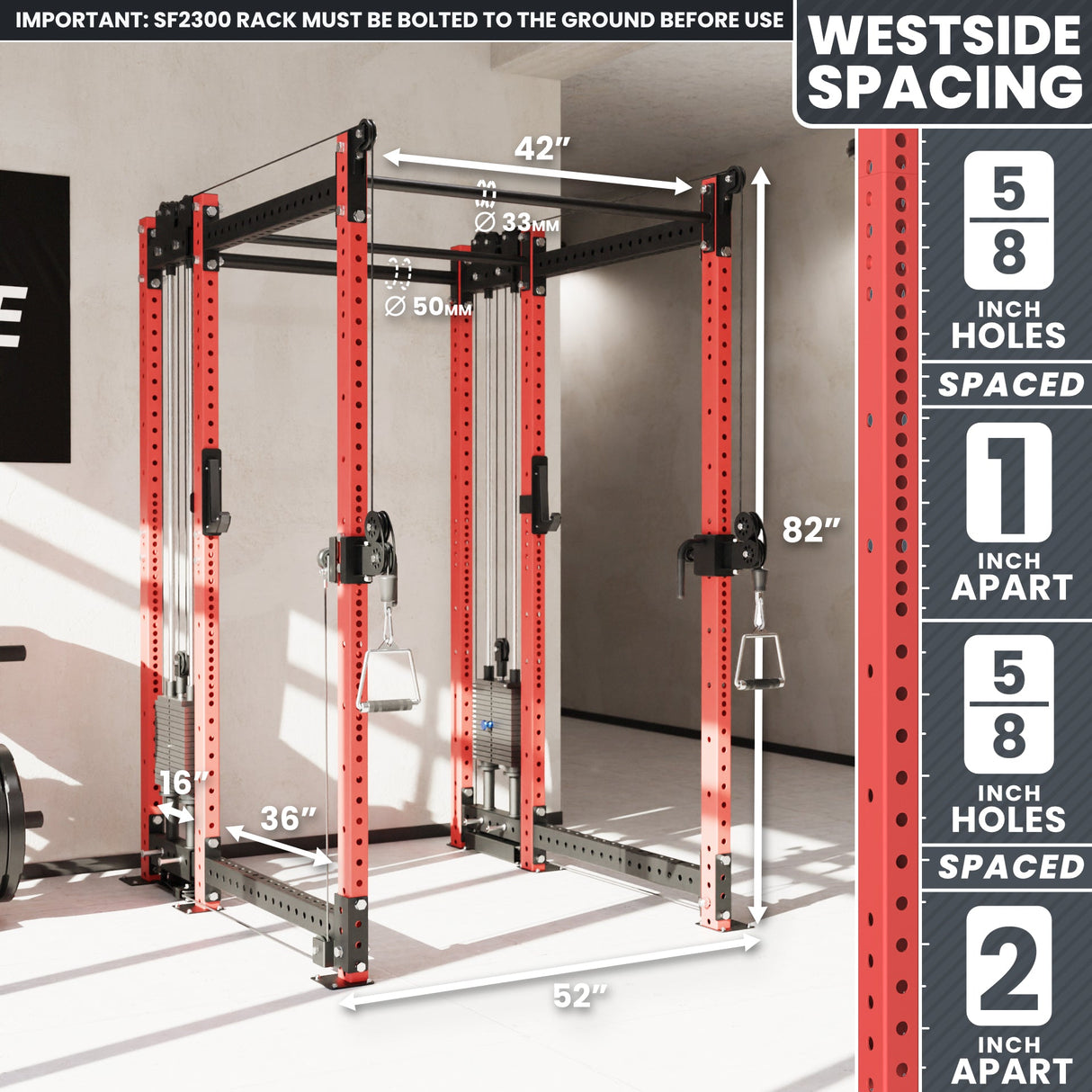 Synergee 2300 Series Power Cage with Synchronized Cable Crossovers – Dual 80lb Stacks, Adjustable Pulleys, and Multi-Grip Pull-Up Bars