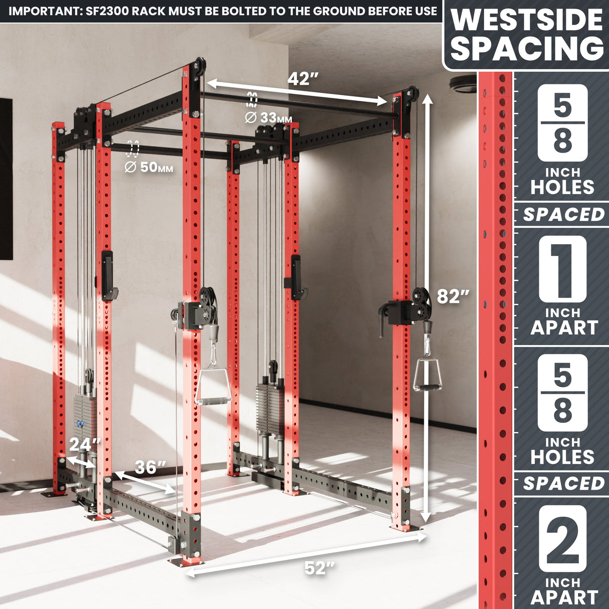 Synergee 2300 Series Power Cage with Synchronized Cable Crossovers – Dual 80lb Stacks, Adjustable Pulleys, and Multi-Grip Pull-Up Bars