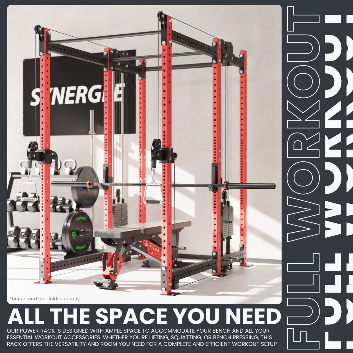Synergee 2300 Series Power Cage with Synchronized Cable Crossovers – Dual 80lb Stacks, Adjustable Pulleys, and Multi-Grip Pull-Up Bars
