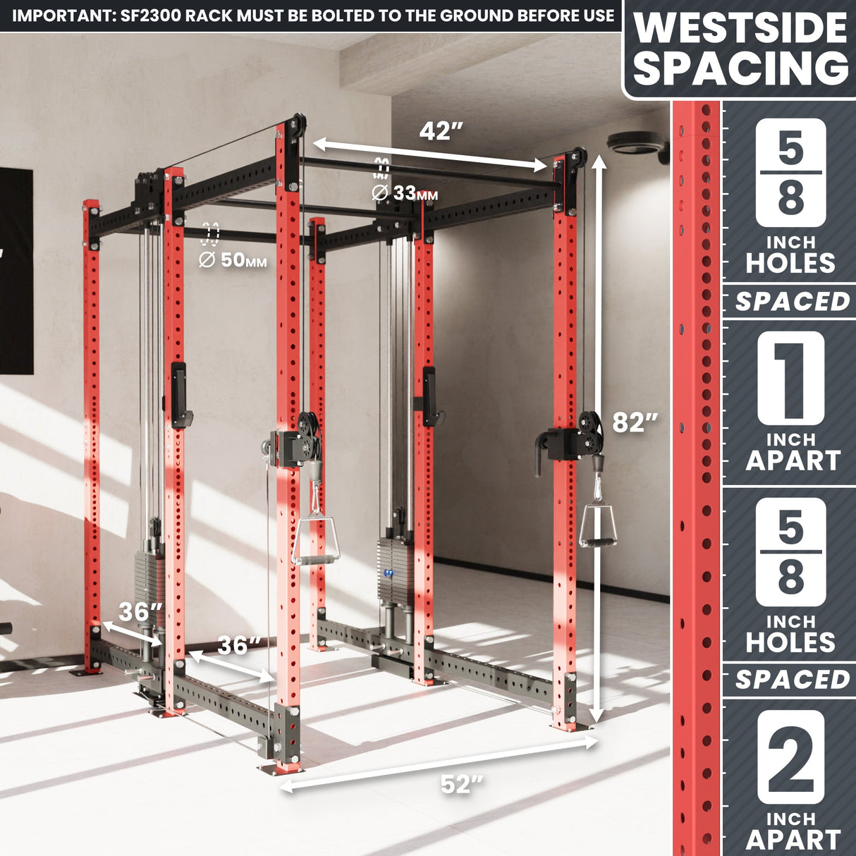 Synergee 2300 Series Power Cage with Synchronized Cable Crossovers – Dual 80lb Stacks, Adjustable Pulleys, and Multi-Grip Pull-Up Bars
