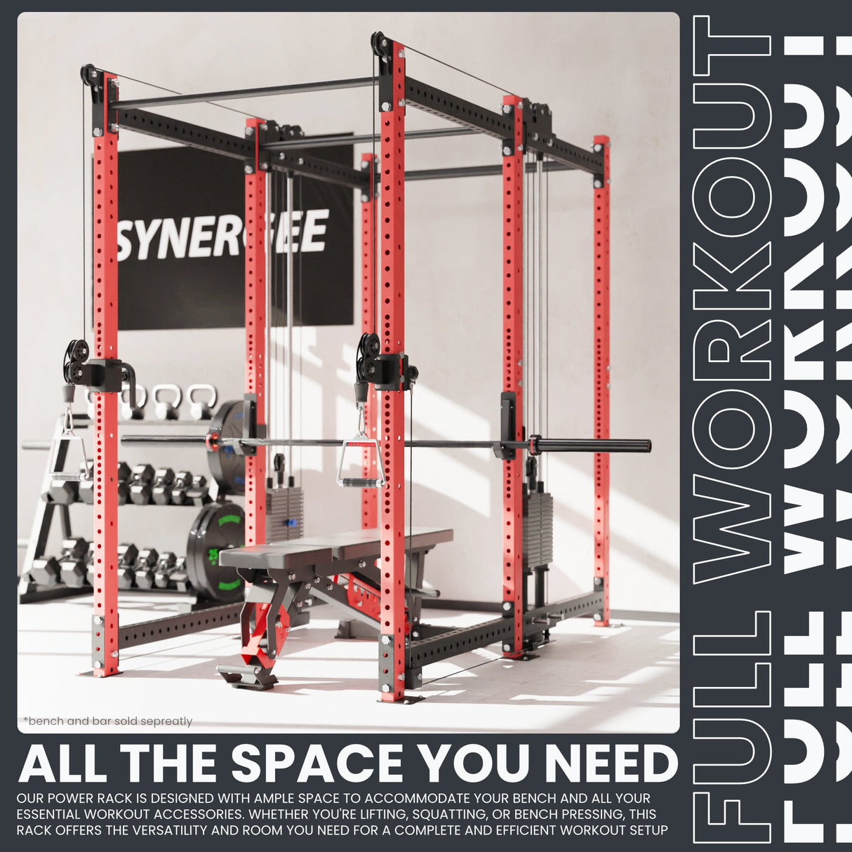 Synergee 2300 Series Power Cage with Synchronized Cable Crossovers – Dual 80lb Stacks, Adjustable Pulleys, and Multi-Grip Pull-Up Bars