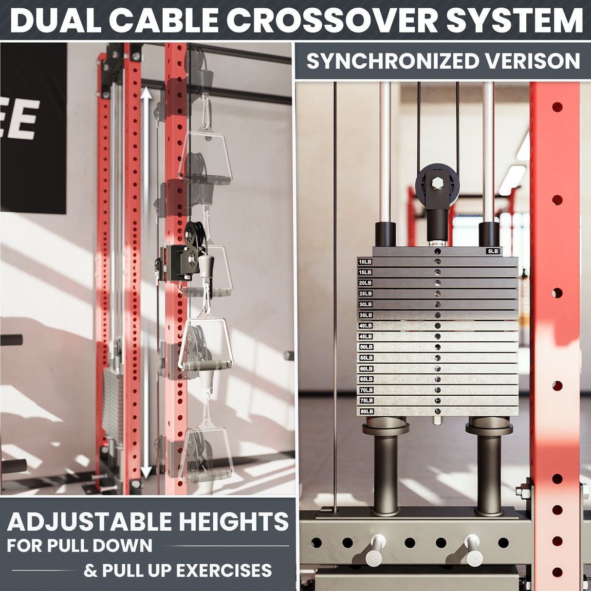 Synergee 2300 Series Power Cage with Smith Machine & Dual 80 lb Cable Crossovers – Full Body Workout Station for Home & Commercial Gyms