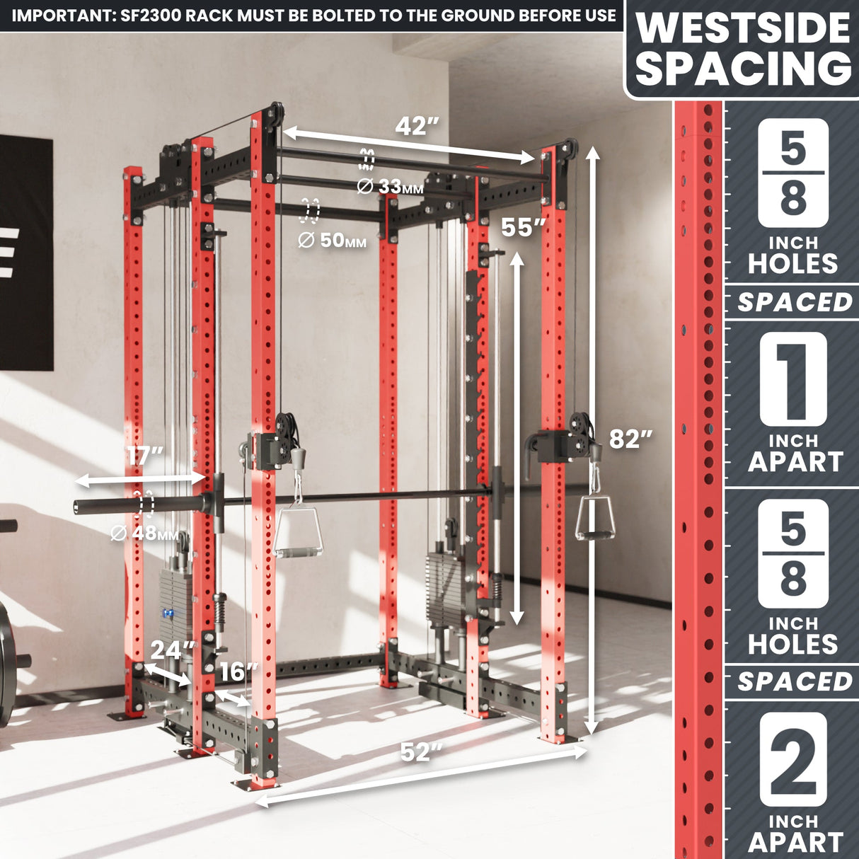 Synergee 2300 Series Power Cage with Smith Machine & Dual 80 lb Cable Crossovers – Full Body Workout Station for Home & Commercial Gyms