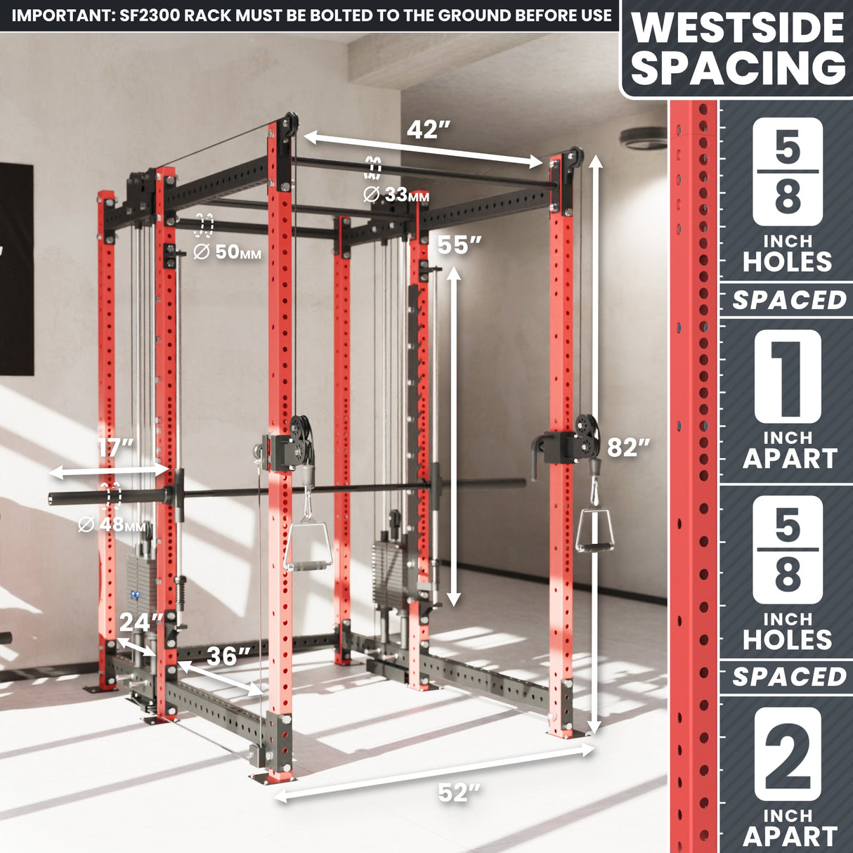 Synergee 2300 Series Power Cage with Smith Machine & Dual 80 lb Cable Crossovers – Full Body Workout Station for Home & Commercial Gyms