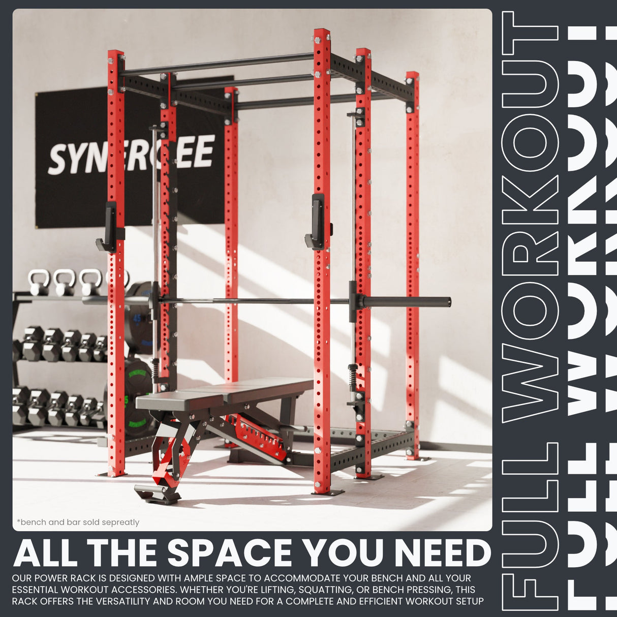 Synergee 2300 Series Power Cage with Smith Machine – Heavy-Duty Home Gym Rack with Multi-Grip Pull-Up Bars & Safety J-Cups