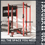 Synergee 2300 Series Power Cage with Smith Machine – Heavy-Duty Home Gym Rack with Multi-Grip Pull-Up Bars & Safety J-Cups