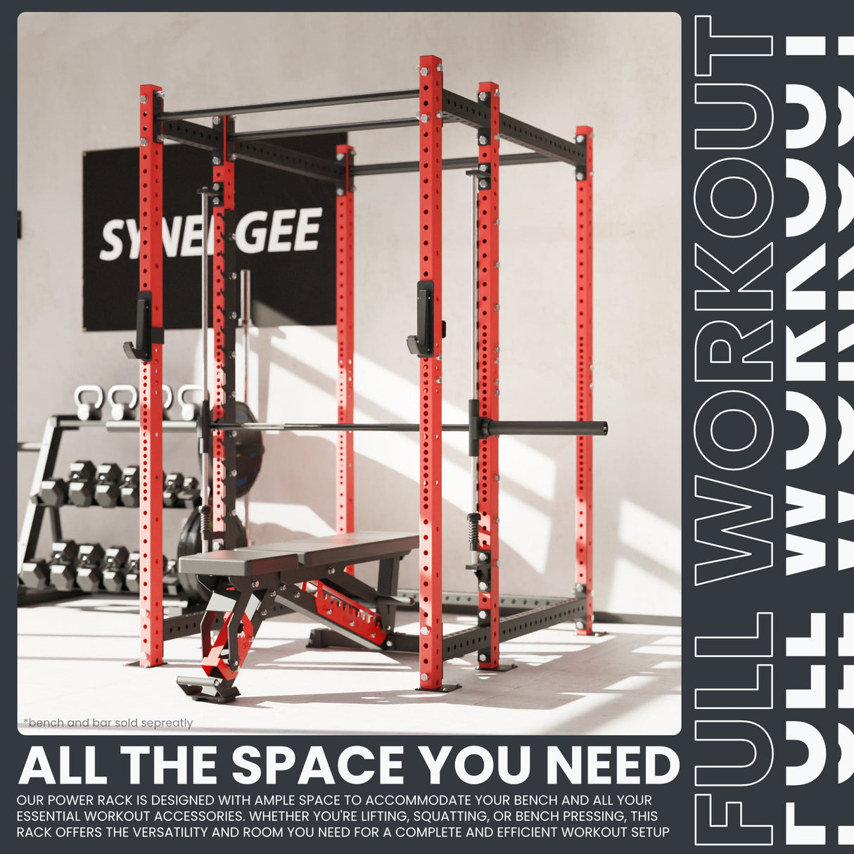 Synergee 2300 Series Power Cage with Smith Machine – Heavy-Duty Home Gym Rack with Multi-Grip Pull-Up Bars & Safety J-Cups