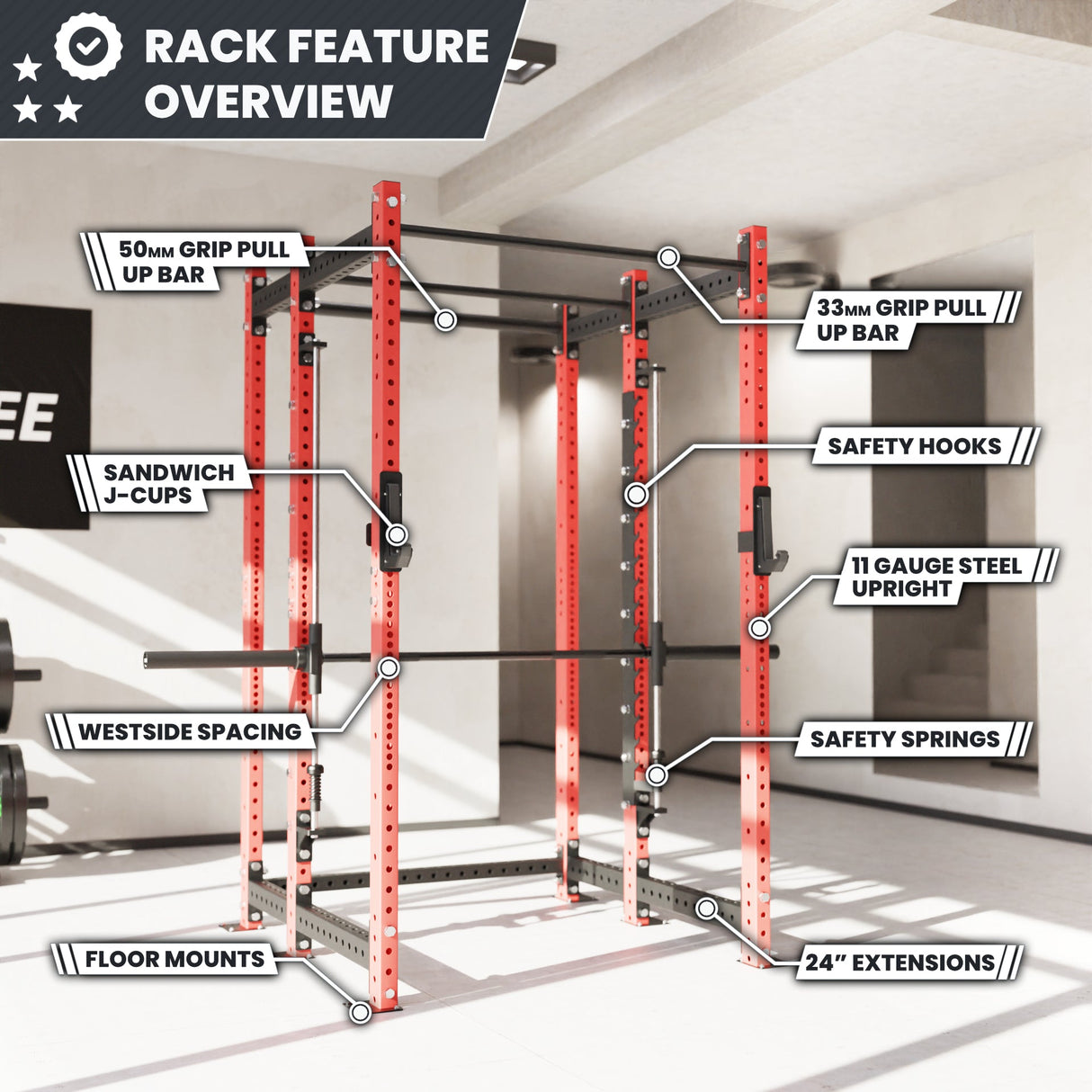 Synergee 2300 Series Power Cage with Smith Machine – Heavy-Duty Home Gym Rack with Multi-Grip Pull-Up Bars & Safety J-Cups