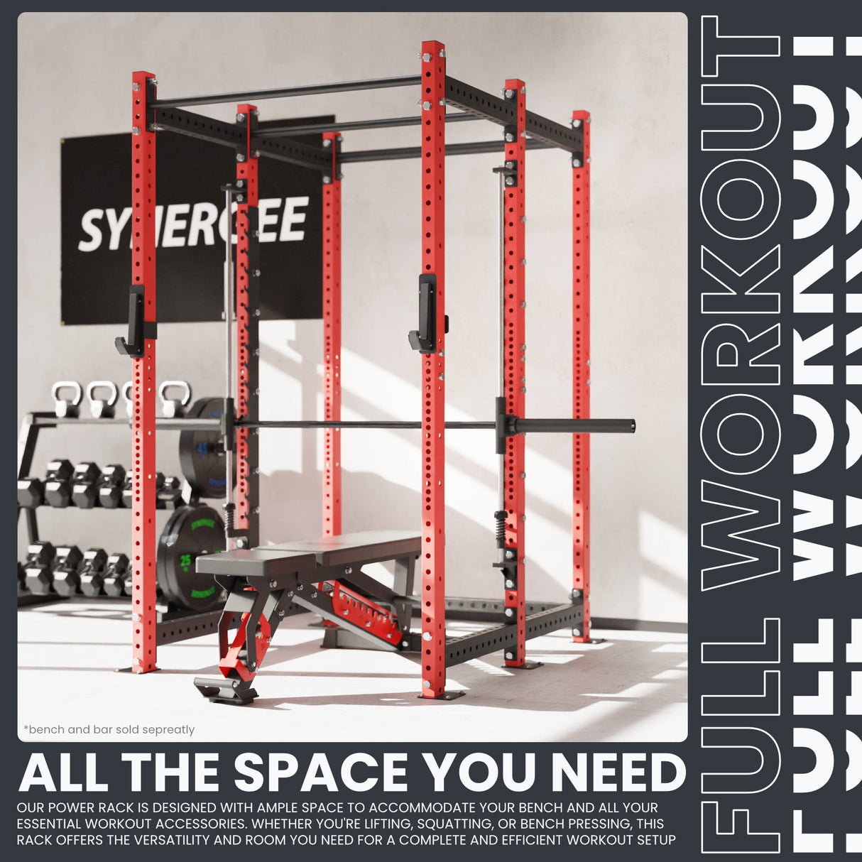 Synergee 2300 Series Power Cage with Smith Machine – Heavy-Duty Home Gym Rack with Multi-Grip Pull-Up Bars & Safety J-Cups