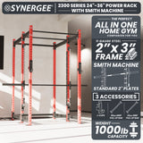 Synergee 2300 Series Power Cage with Smith Machine – Heavy-Duty Home Gym Rack with Multi-Grip Pull-Up Bars & Safety J-Cups