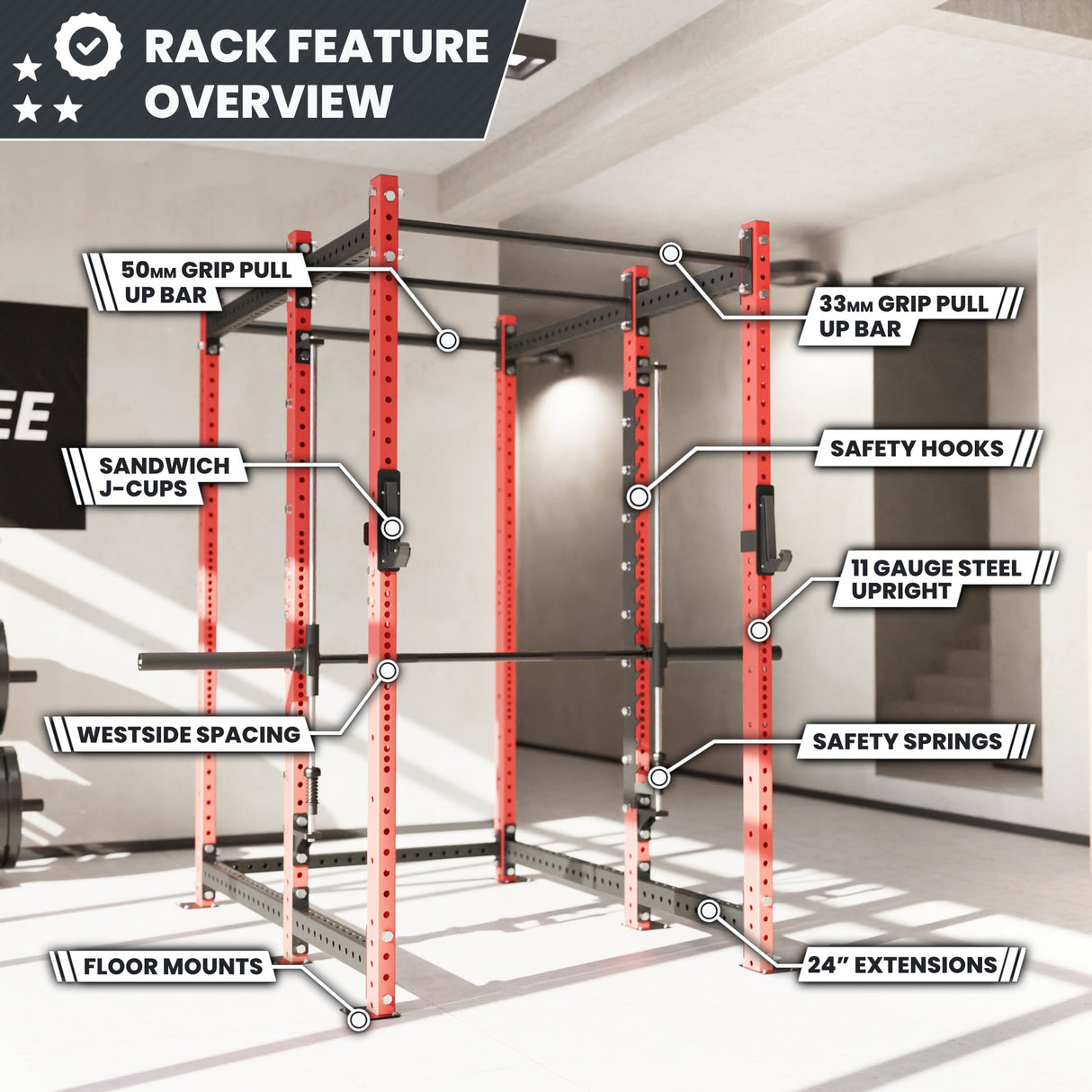 Synergee 2300 Series Power Cage with Smith Machine – Heavy-Duty Home Gym Rack with Multi-Grip Pull-Up Bars & Safety J-Cups