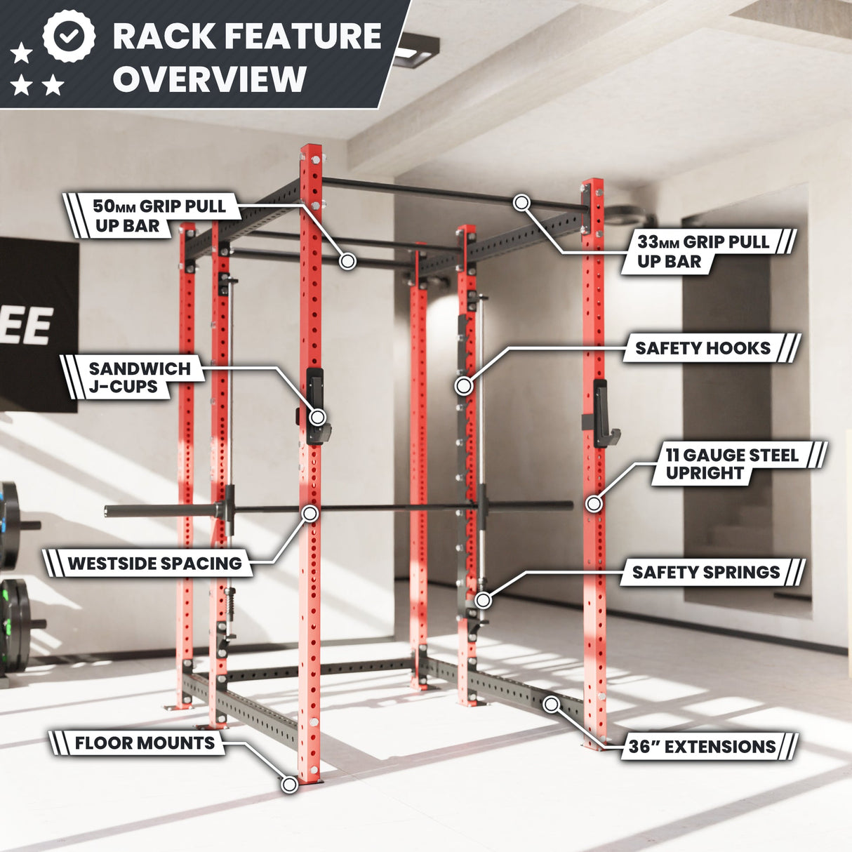 Synergee 2300 Series Power Cage with Smith Machine – Heavy-Duty Home Gym Rack with Multi-Grip Pull-Up Bars & Safety J-Cups