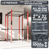 Synergee 2300 Series Power Cage with Smith Machine – Heavy-Duty Home Gym Rack with Multi-Grip Pull-Up Bars & Safety J-Cups