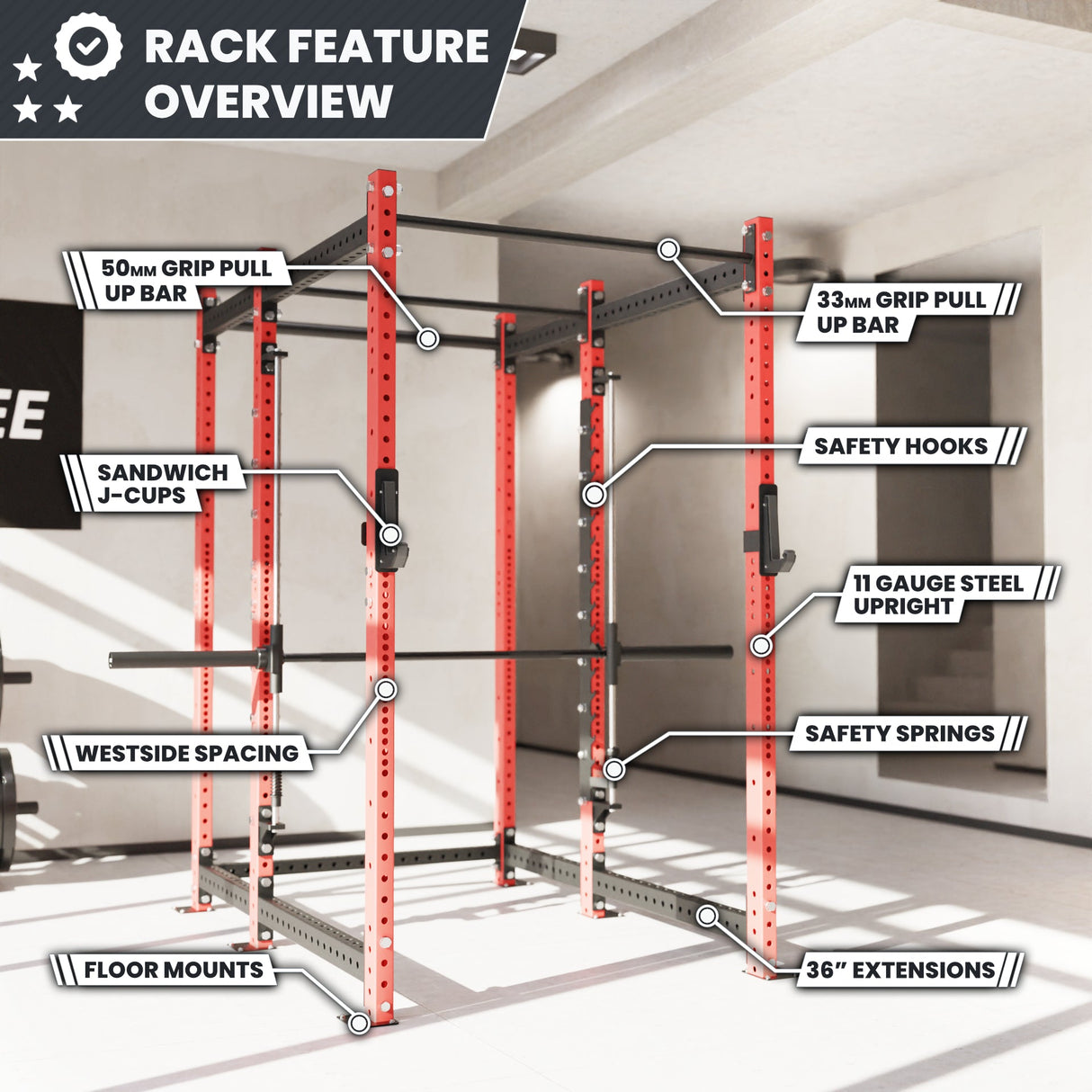 Synergee 2300 Series Power Cage with Smith Machine – Heavy-Duty Home Gym Rack with Multi-Grip Pull-Up Bars & Safety J-Cups