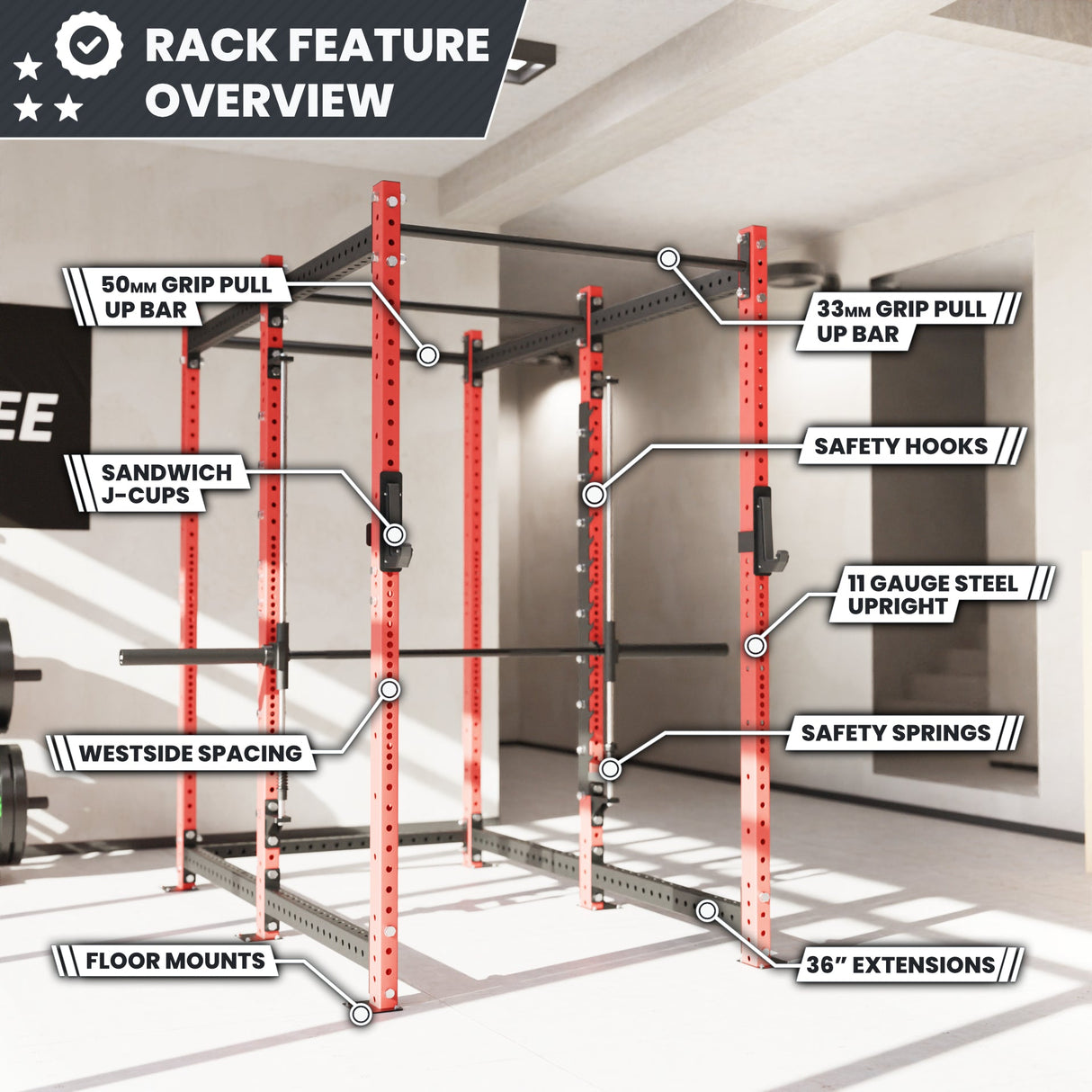 Synergee 2300 Series Power Cage with Smith Machine – Heavy-Duty Home Gym Rack with Multi-Grip Pull-Up Bars & Safety J-Cups