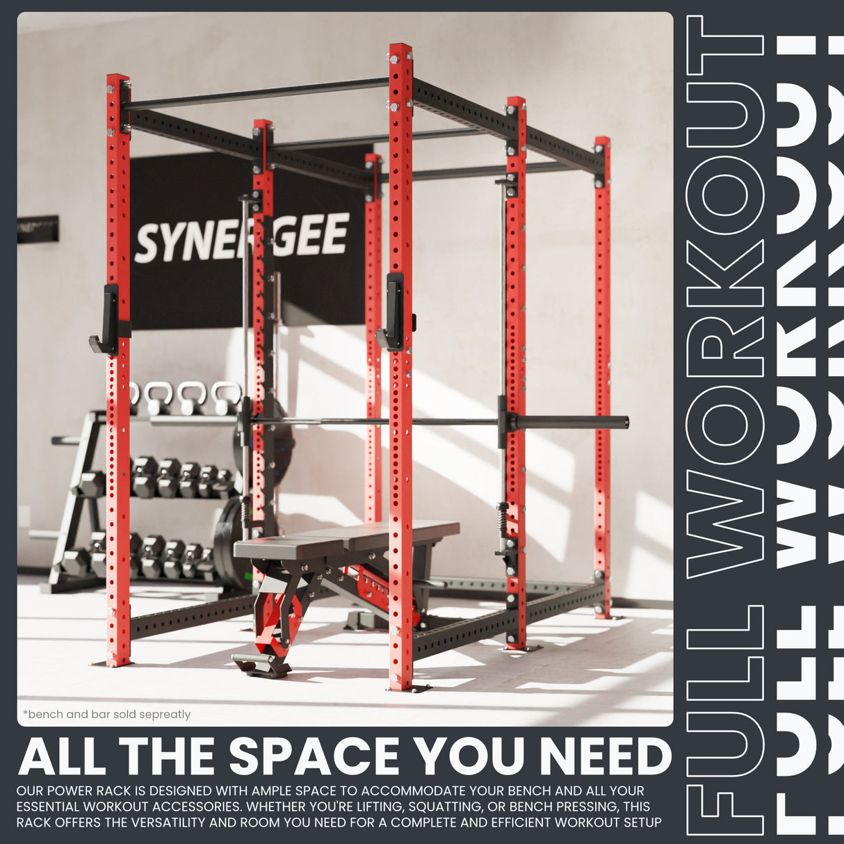 Synergee 2300 Series Power Cage with Smith Machine – Heavy-Duty Home Gym Rack with Multi-Grip Pull-Up Bars & Safety J-Cups