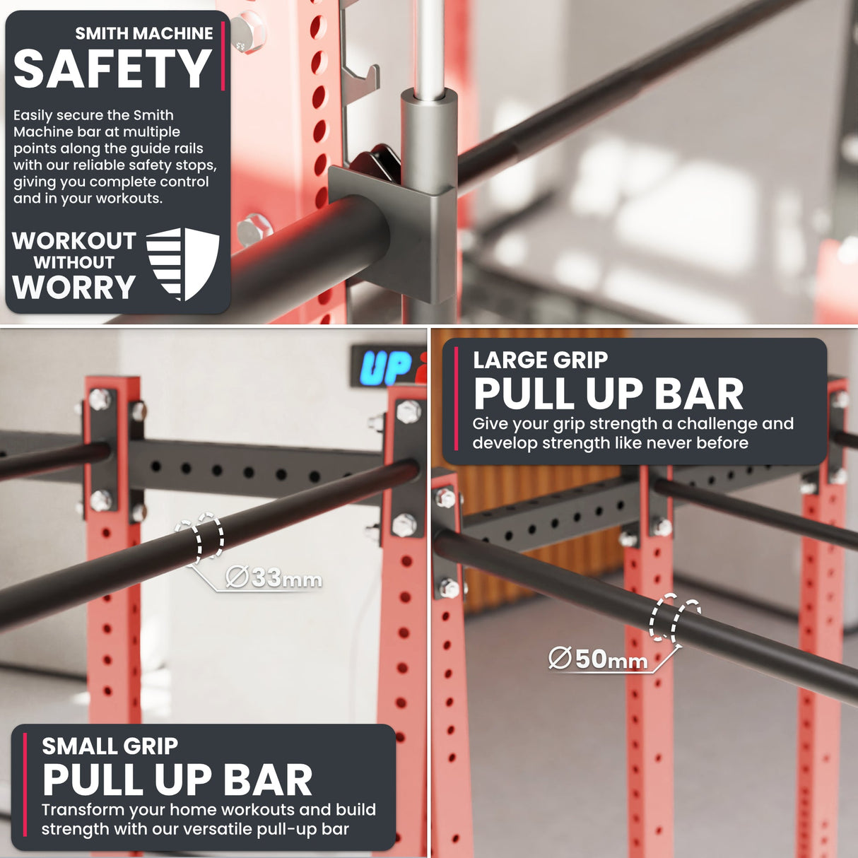 Synergee 2300 Series Power Cage with Smith Machine – Heavy-Duty Home Gym Rack with Multi-Grip Pull-Up Bars & Safety J-Cups