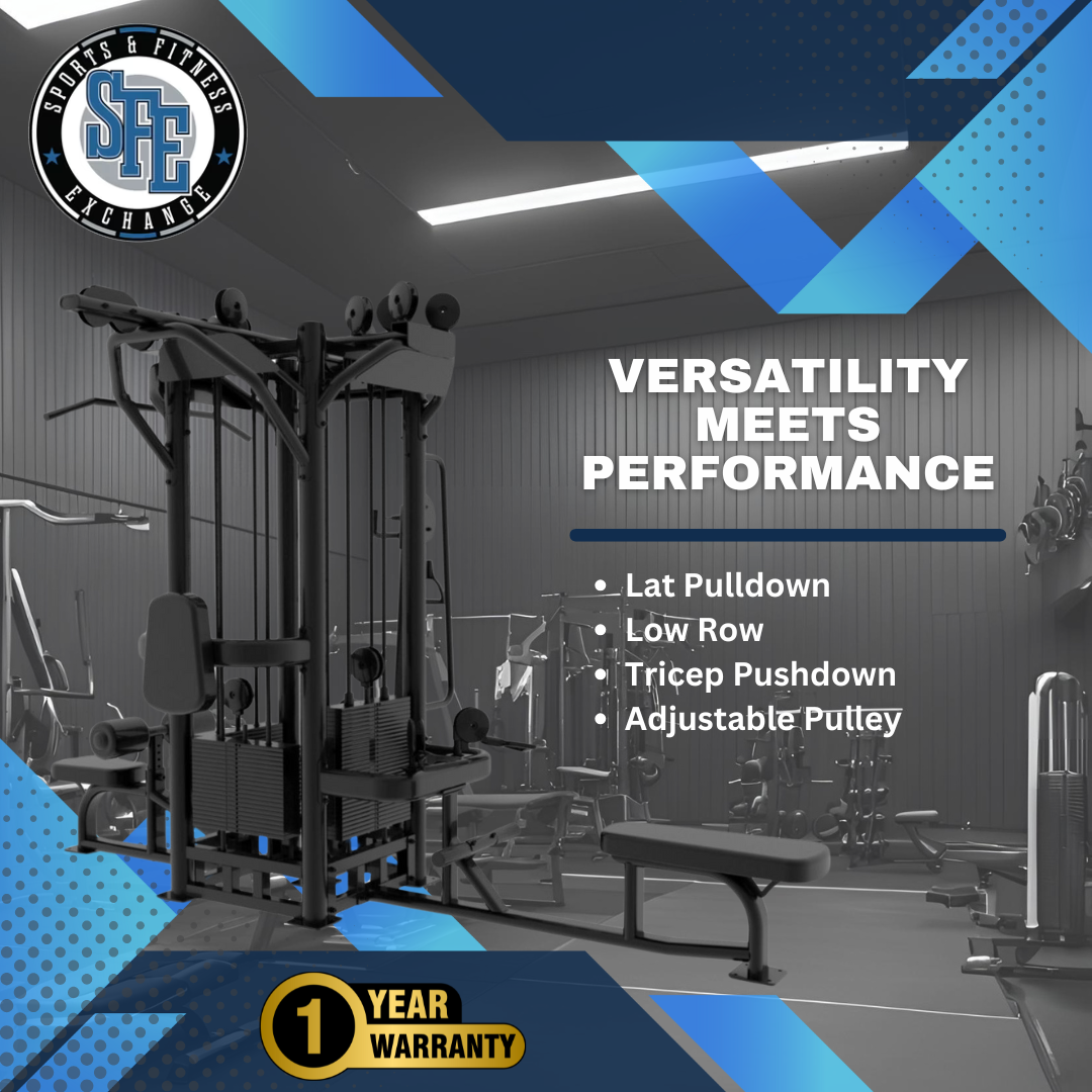 SFE Commercial 4-Station Jungle Gym – Multi-User Cable Machine with 4 Weight Stacks for Full-Body Training (319 lb Max Stack)