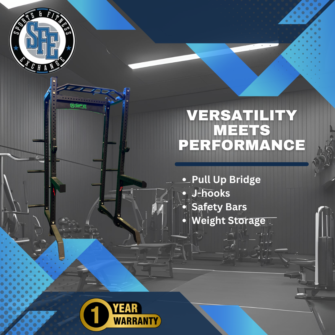 SFE Commercial Full Power Rack – Heavy-Duty Squat Rack with Weight Storage, J-Hooks & Safety Catches for Home or Gym Use (90" Tall)
