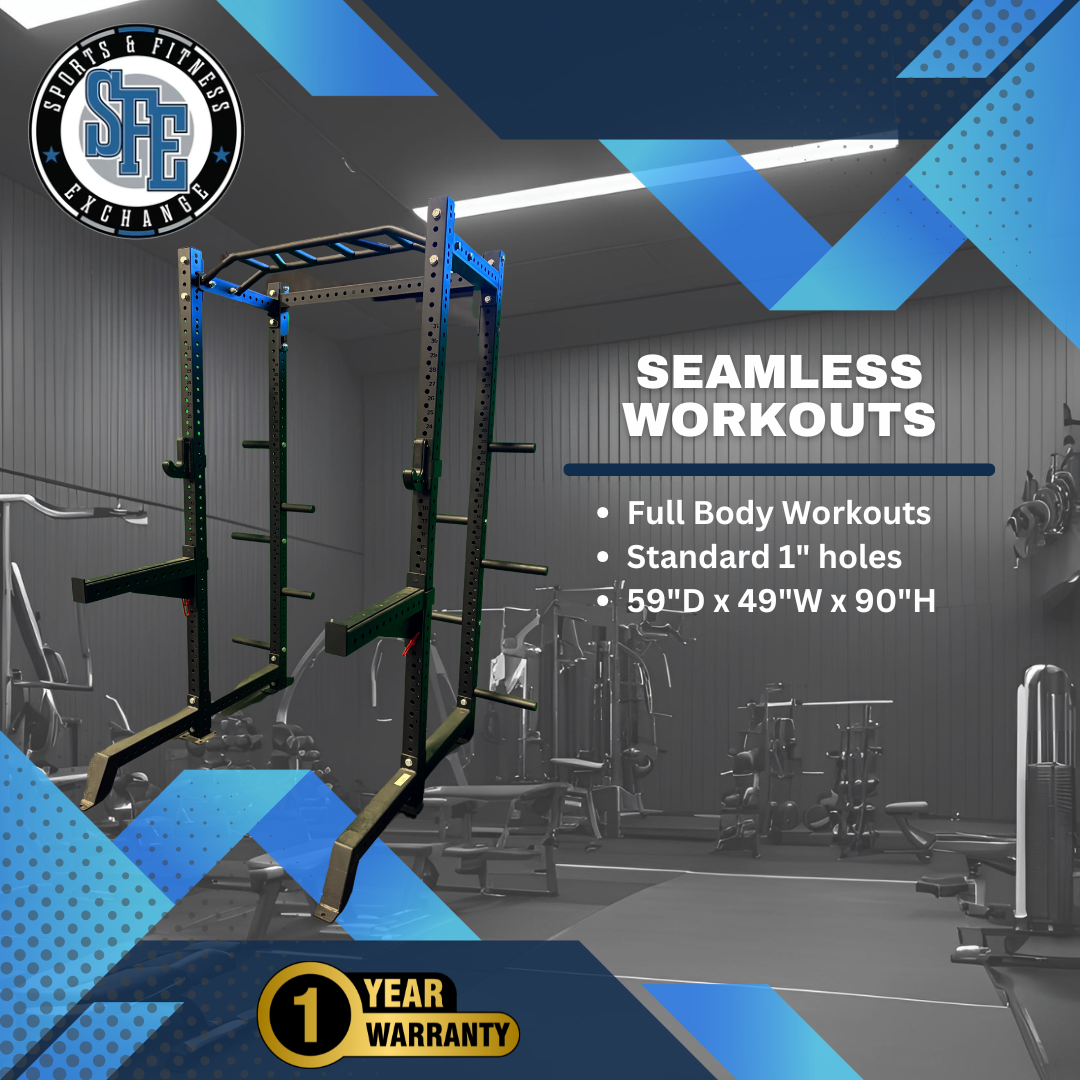 SFE Commercial Full Power Rack – Heavy-Duty Squat Rack with Weight Storage, J-Hooks & Safety Catches for Home or Gym Use (90" Tall)