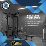 SFE Commercial 4-Station Jungle Gym – Multi-User Cable Machine with 4 Weight Stacks for Full-Body Training (319 lb Max Stack)