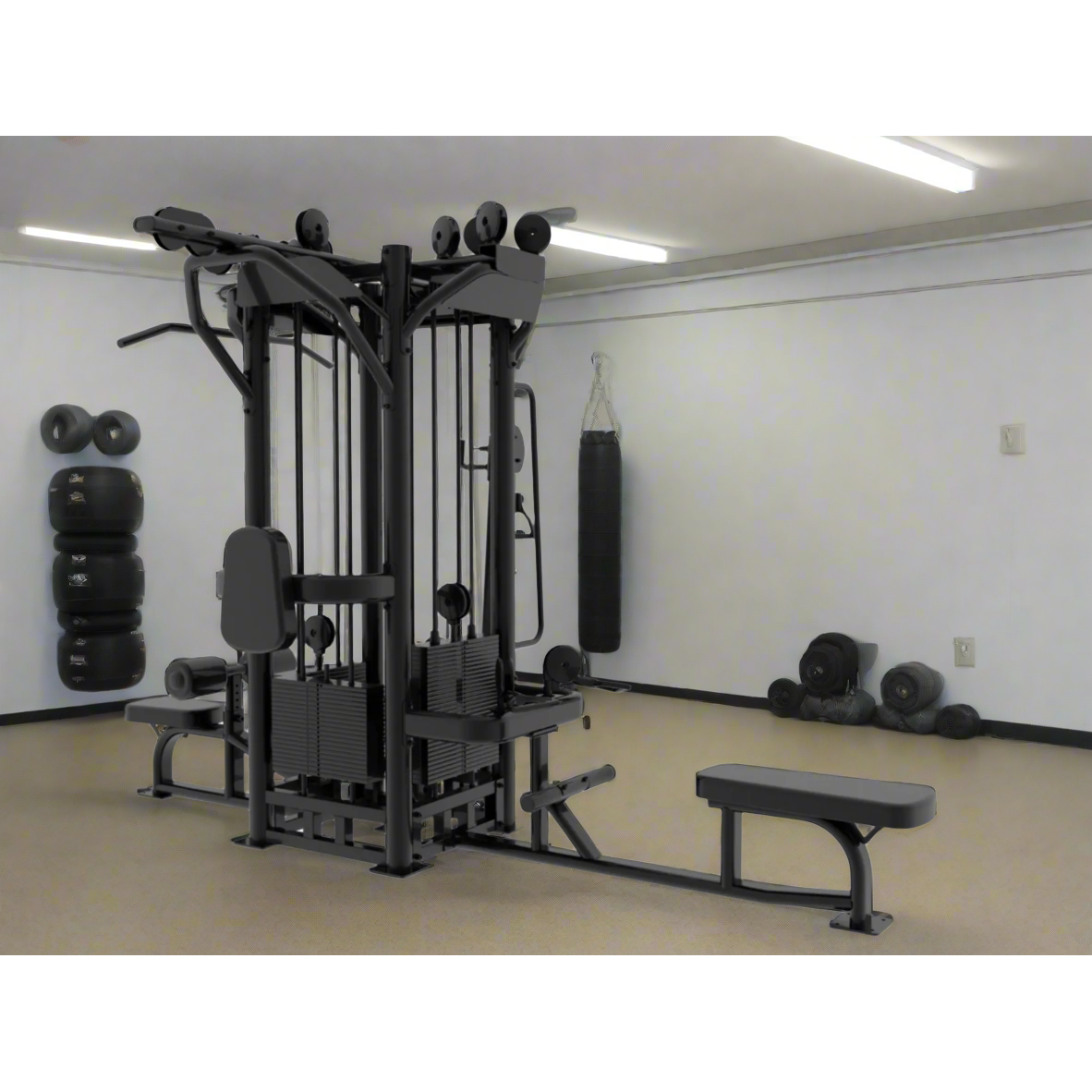 SFE Commercial 4-Station Jungle Gym – Multi-User Cable Machine with 4 Weight Stacks for Full-Body Training (319 lb Max Stack)