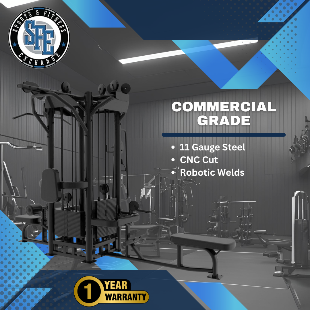 SFE Commercial 4-Station Jungle Gym – Multi-User Cable Machine with 4 Weight Stacks for Full-Body Training (319 lb Max Stack)