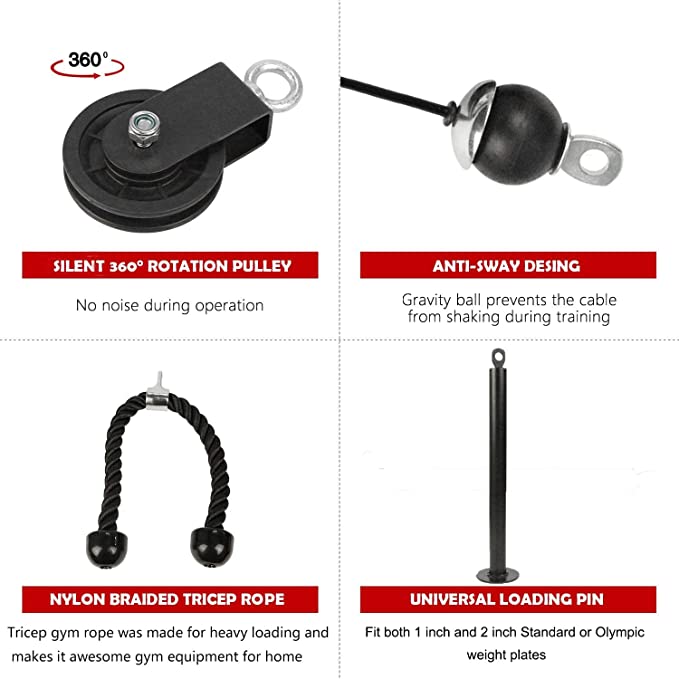 Adjustable LAT Pulley System – Cable Machine Attachment for Tricep Pulldown, Bicep Curl, and Home Gym Workouts
