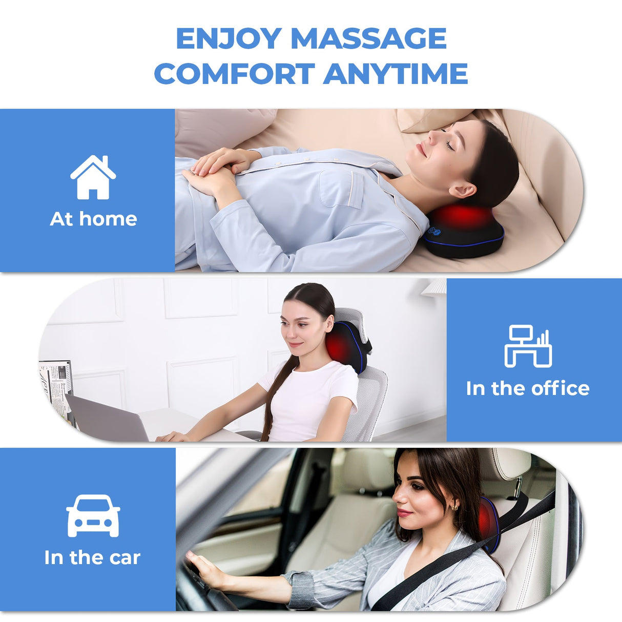 MILLOW Massage & Heat Therapy Pillow – Full-Body Electric Massager for Pain Relief, Stress Reduction & Circulation Boost