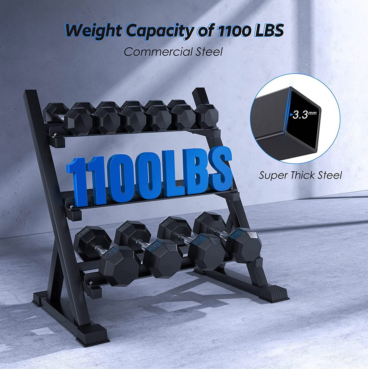 SFE 48" 3-Tier Dumbbell Rack – Heavy-Duty Steel Weight Storage Shelf, 1000 LB Capacity