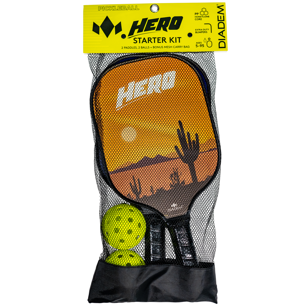 Diadem Hero Pickleball Starter Kit – 2 Paddles, 2 Balls & Carry Bag | Lightweight USAPA-Approved Beginner Set