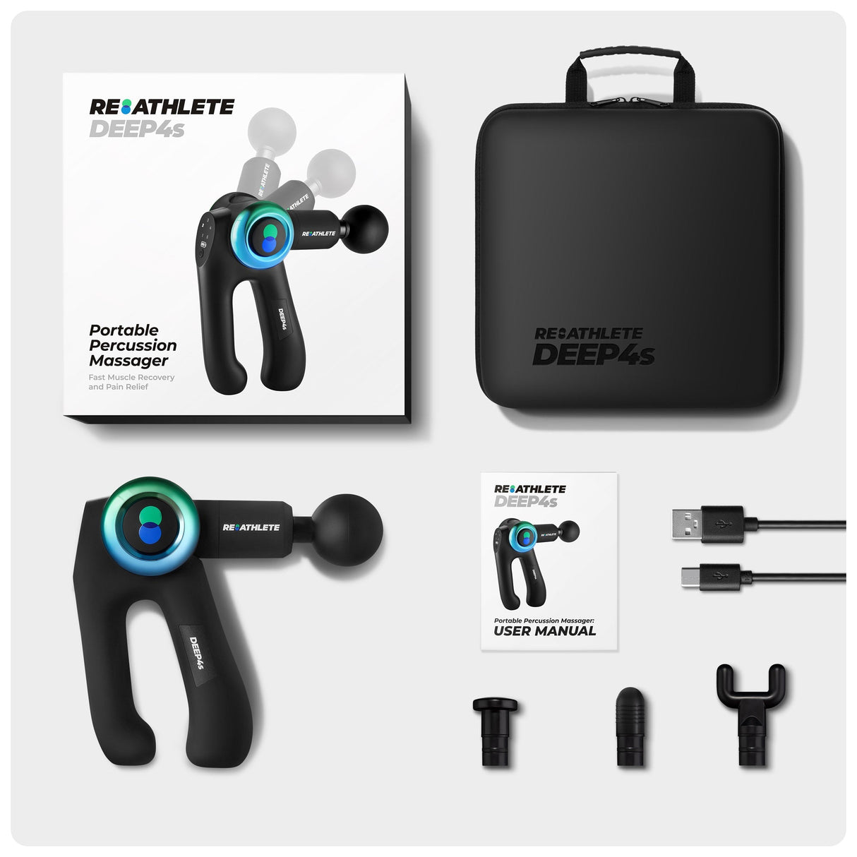 DEEP4s Percussion Massage Gun – Deep Tissue Handheld Massager for Pain Relief, Muscle Recovery & Knot Release