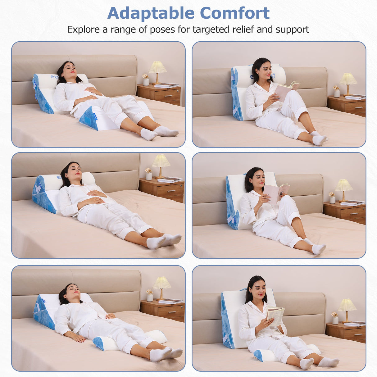 EASYNEST 10-in-1 Bed Wedge Pillow Set – Adjustable Back Support, Acid Reflux Relief, Leg Elevation & Post-Surgery Comfort