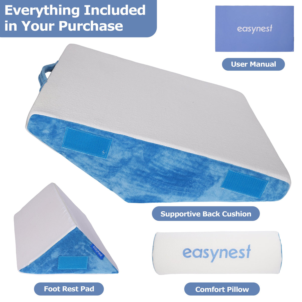 EASYNEST 10-in-1 Bed Wedge Pillow Set – Adjustable Back Support, Acid Reflux Relief, Leg Elevation & Post-Surgery Comfort
