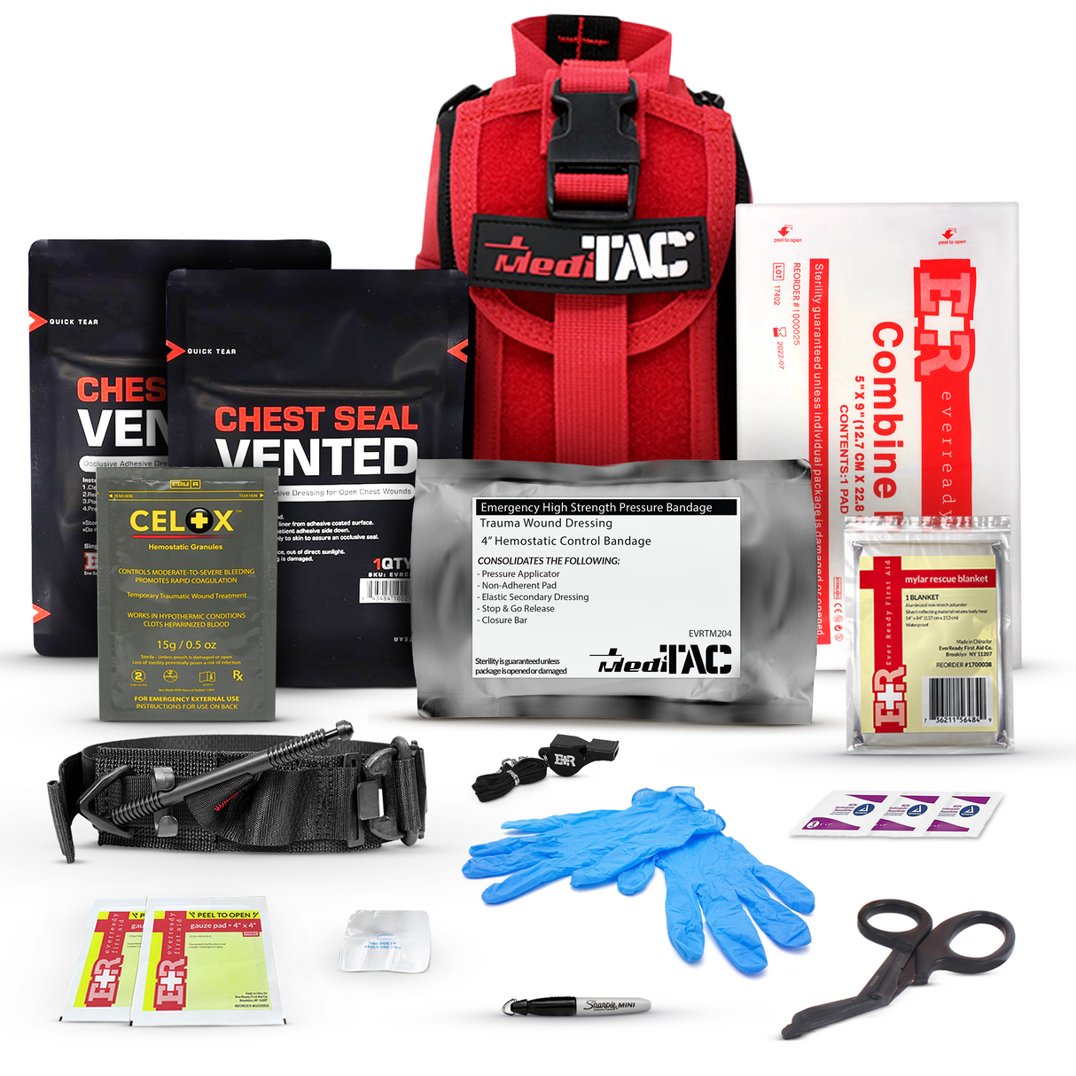 Premium Tactical IFAK Kit w Rip-Away Velcro, SOF Tourniquet & CELOX