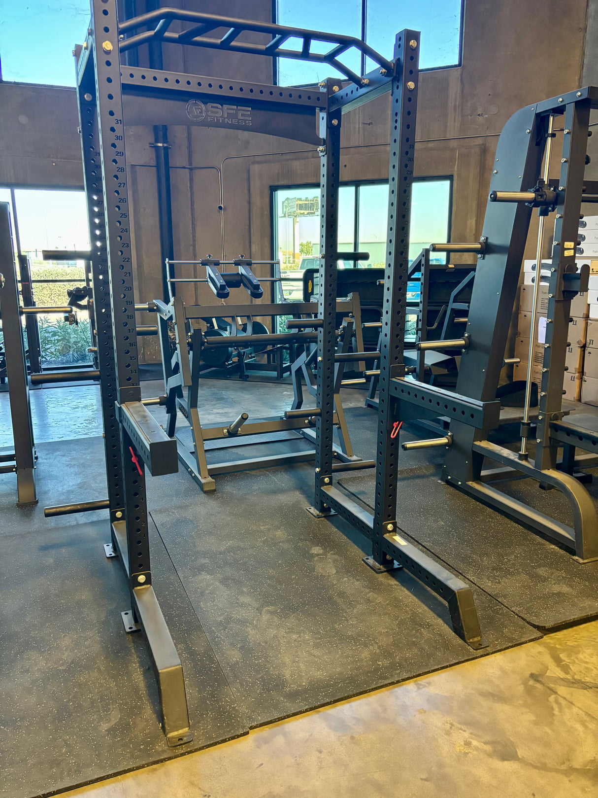 SFE Commercial Full Power Rack – Heavy-Duty Squat Rack with Weight Storage, J-Hooks & Safety Catches for Home or Gym Use (90" Tall)