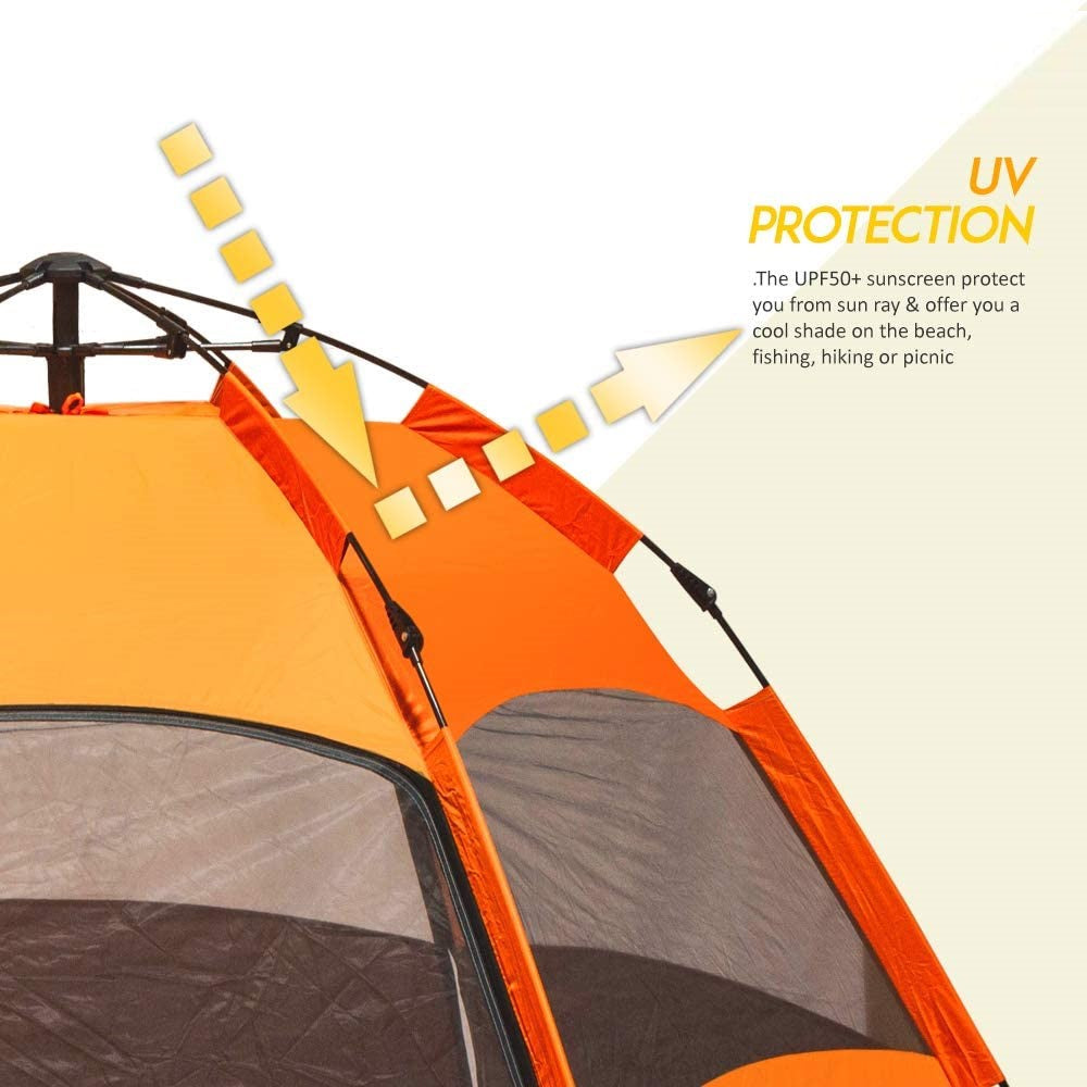 GlareWheel Instant Pop Up Tent 4 Person Orange