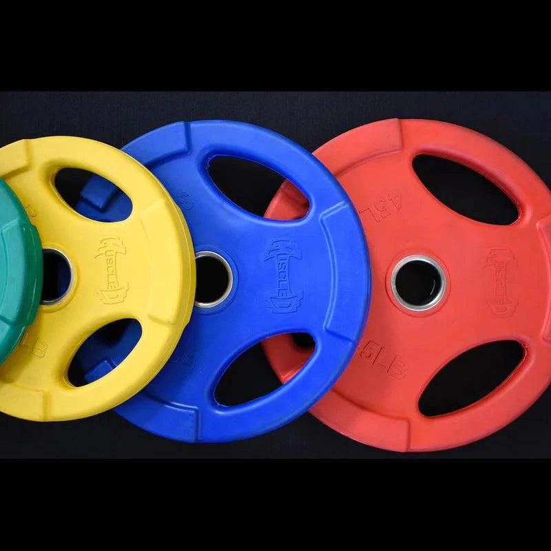 RUBBER COATED COLORED OLYMPIC PLATES: Rubber Plates, per Pair - Muscle D Fitness - Weights Pairs