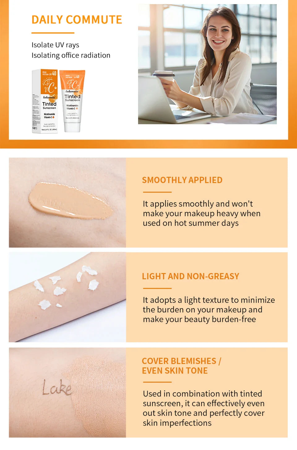 SPF40 Tinted Moisturizing VC Sunscreen Skin Protection Refreshing Makeup Sunscreen Cream UV Anti-aging Resistance Sunscreen