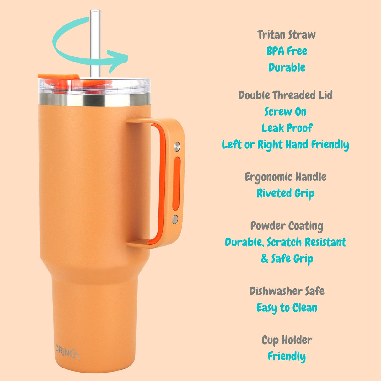 Drinco 40oz Tumbler with Handle (Cantaloupe)