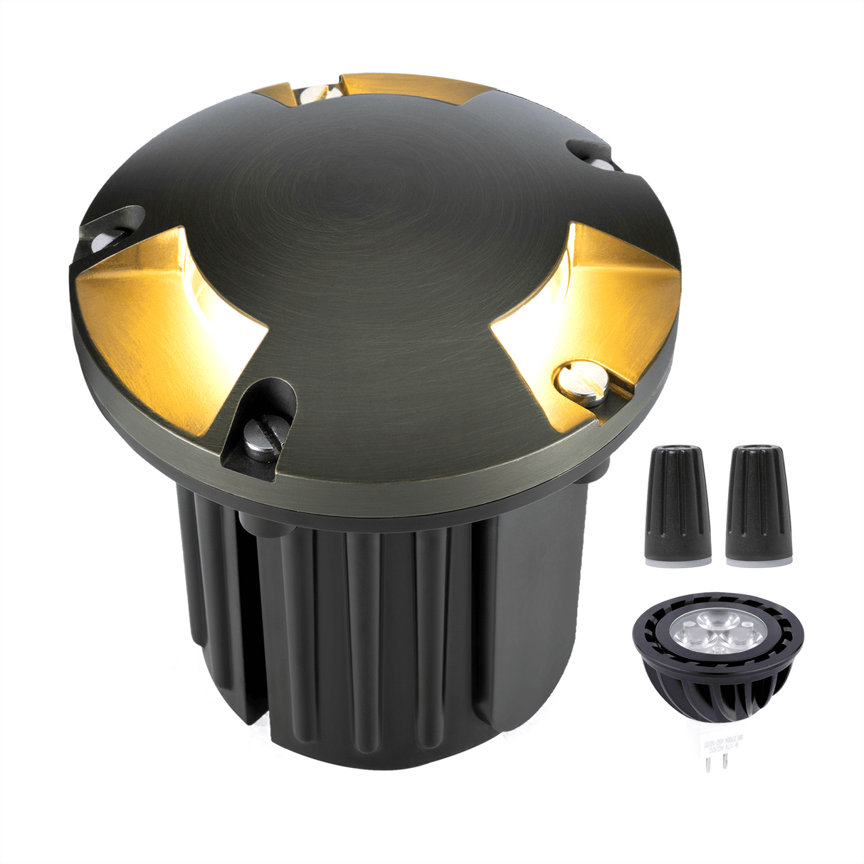 Gardenreet Solid Brass Well Lights Low Voltage, IP65 Waterproof  LED 12V Outdoor Ground Lights Use 5W 450LM LED MR16 Bulb for Garden, Sideway, Lawn, Walkway(Three-Direction Turret 2204C)