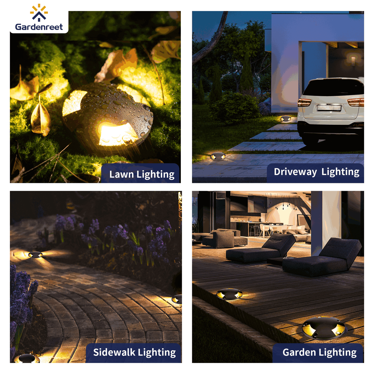 Gardenreet Solid Brass Well Lights Low Voltage, IP65 Waterproof  LED 12V Outdoor Ground Lights Use 5W 450LM LED MR16 Bulb for Garden, Sideway, Lawn, Walkway(Three-Direction Turret 2204C)