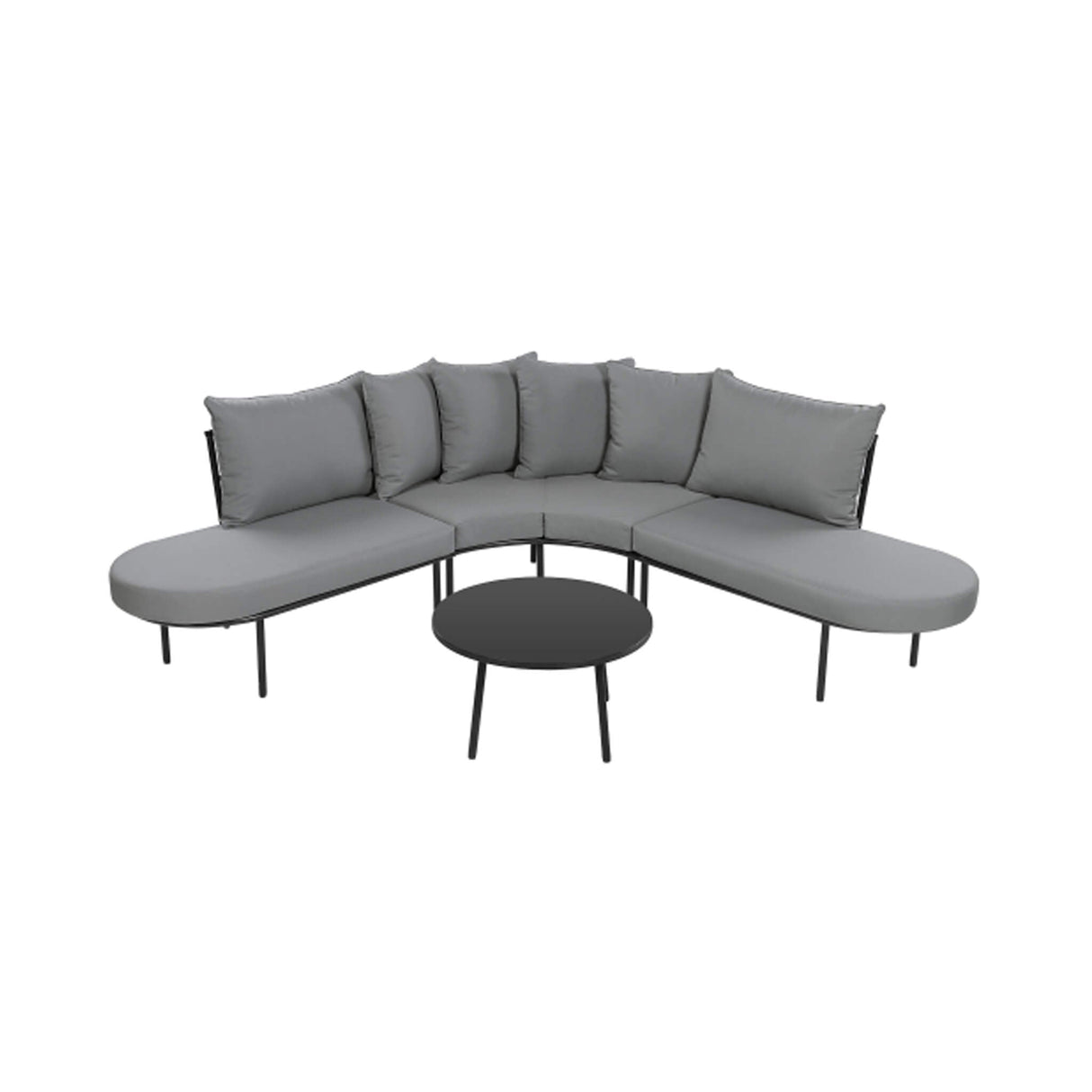 Premium Half- Moon 6-Person Curved All-Weather Outdoor Furniture Sofa Patio Set With Coffee Table And Cushions (SAK76332)