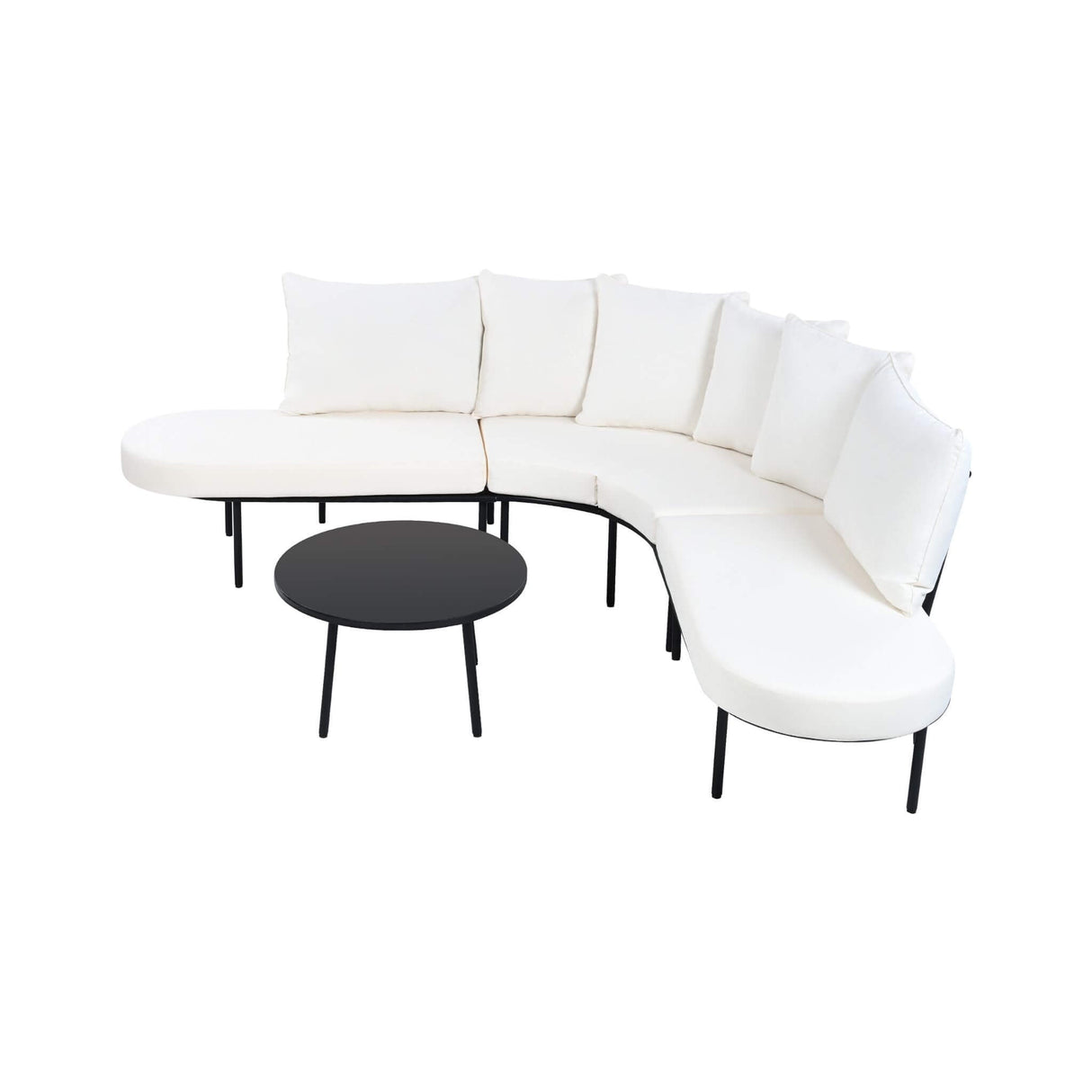Premium Half- Moon 6-Person Curved All-Weather Outdoor Furniture Sofa Patio Set With Coffee Table And Cushions (SAK76332)