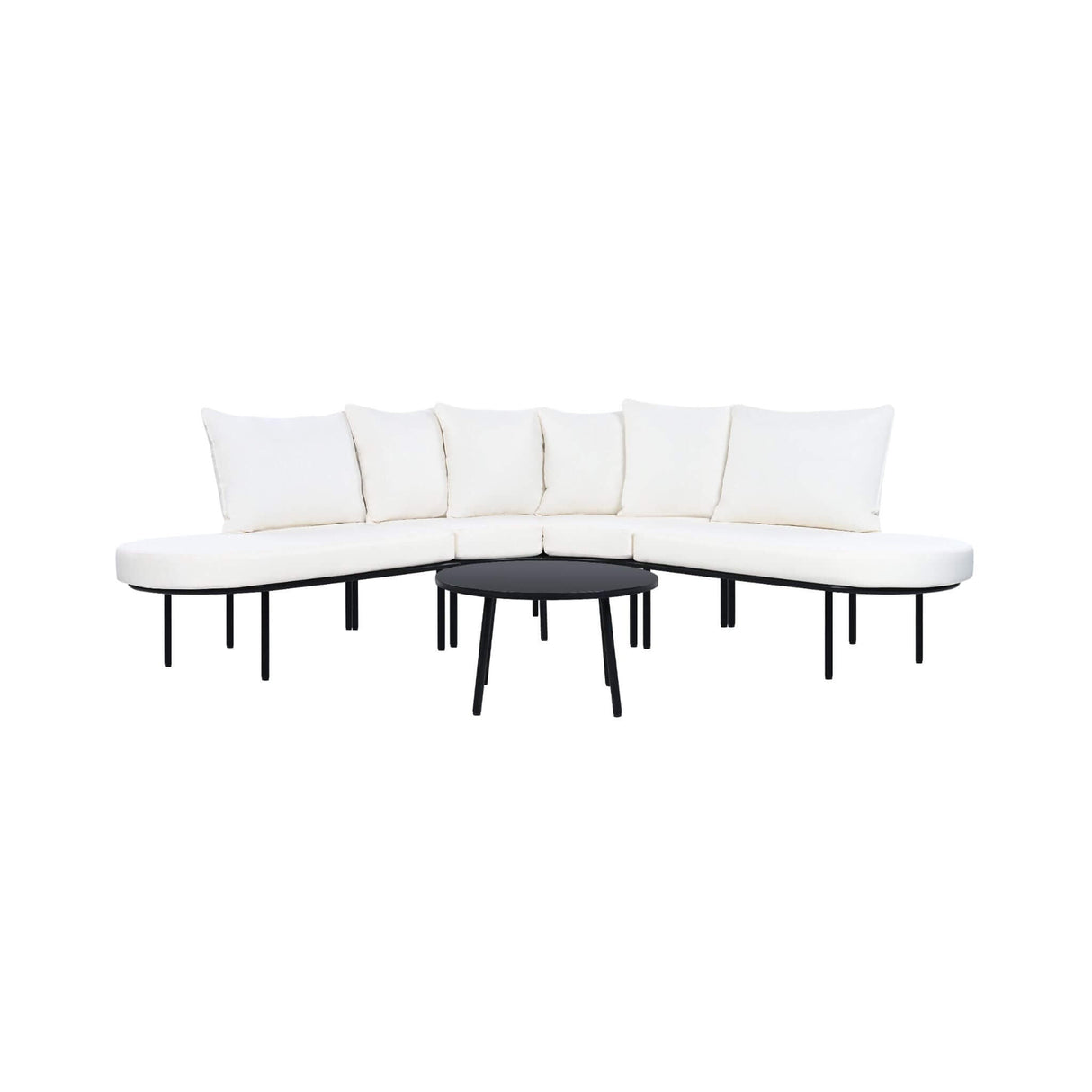 Premium Half- Moon 6-Person Curved All-Weather Outdoor Furniture Sofa Patio Set With Coffee Table And Cushions (SAK76332)