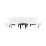 Premium Half- Moon 6-Person Curved All-Weather Outdoor Furniture Sofa Patio Set With Coffee Table And Cushions (SAK76332)