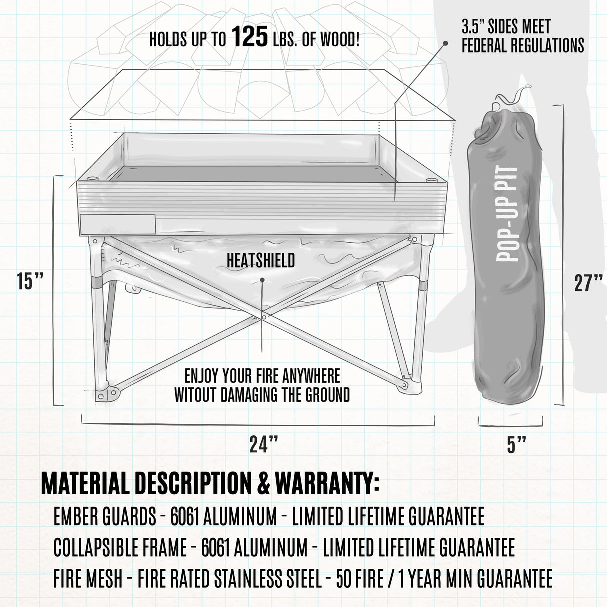 Fireside Outdoor Pop-Up Fire Pit & Heat Shield Bundle